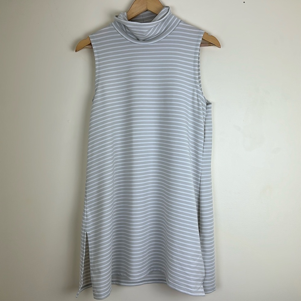 Garnet Hill Woman’s Size Medium Sleeveless Tunic Striped Slouch Turtleneck Top